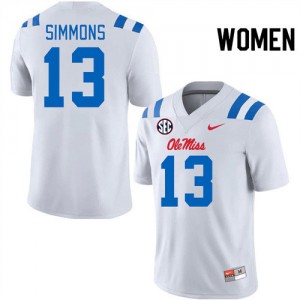 Austin Simmons University of Mississippi Women College Football #13 High School Jersey - White