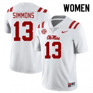 Austin Simmons Mississippi College Football Womens #13 University Jersey - White