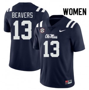 Cedrick Beavers Ole Miss #13 College Football High School Women Jersey - Navy