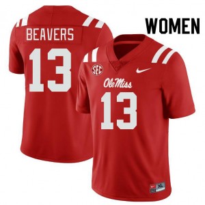 Cedrick Beavers Rebels Official #13 Womens College Football Jerseys - Red