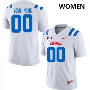 Custom Mississippi Women's #00 2025 College Football Jerseys - White/Powder Blue