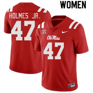 DeeJay Holmes Jr. Ole Miss Rebels #47 Womens College Football Replica Jerseys - Red