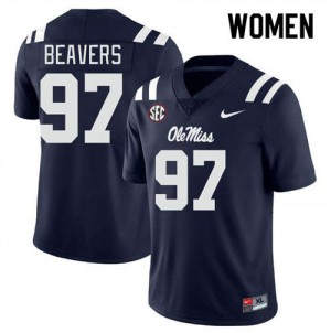 Kamron Beavers Ole Mississippi Women's #97 College Football Embroidery Jersey - Navy