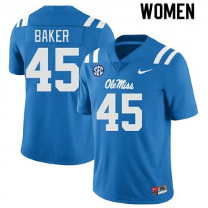Mike Baker Mississippi #45 College Football 2025-26 Women's Jerseys - Powder Blue