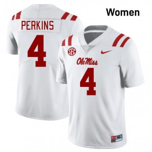 Suntarine Perkins Ole Mississippi Rebels Women's College Football Stitched #4 Jersey - White