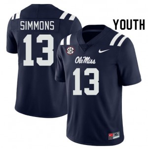 Austin Simmons Ole Miss Official College Football #13 Youth Jersey - Navy