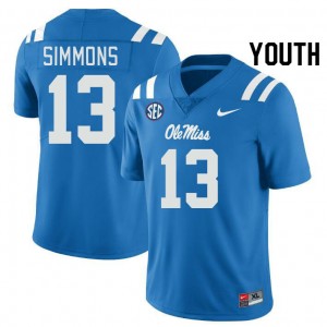 Austin Simmons Ole Mississippi Rebels #13 College Football Limited Youth Jerseys - Powder Blue