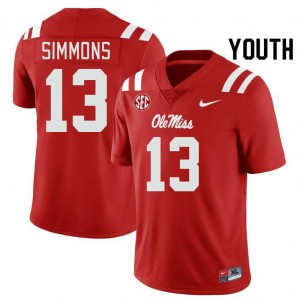 Austin Simmons Rebels College Football University Youth #13 Jersey - Red