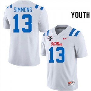 Austin Simmons Ole Miss Rebels College Football #13 Player Youth Jerseys - White