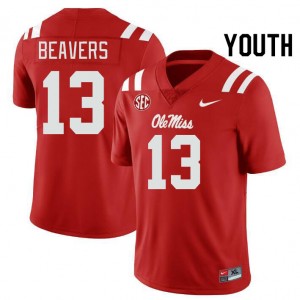 Cedrick Beavers Ole Mississippi Rebels College Football Youth #13 Stitched Jerseys - Red