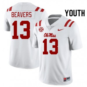 Cedrick Beavers Ole Miss Rebels College Football Replica #13 Youth Jerseys - White