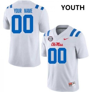 Custom University of Mississippi #00 Youth College Football Embroidery Jerseys - White/Powder Blue