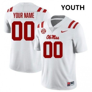 Custom Ole Mississippi Rebels College Football Official #00 Youth Jersey - White/Red