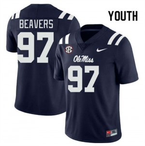 Kamron Beavers Ole Miss Official #97 Youth College Football Jersey - Navy