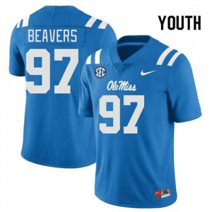 Kamron Beavers Ole Miss Rebels Youth College Football #97 University Jerseys - Powder Blue