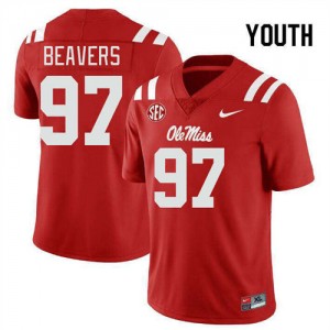 Kamron Beavers Ole Mississippi Rebels College Football Youth NCAA #97 Jerseys - Red
