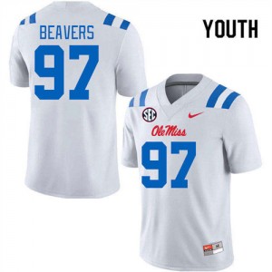 Kamron Beavers Mississippi NCAA Youth #97 College Football Jerseys - White