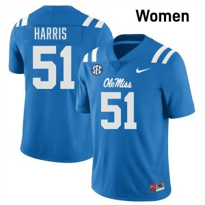 Zxavian Harris Ole Mississippi Rebels College Football Game Womens #51 Jerseys - Powder Blue