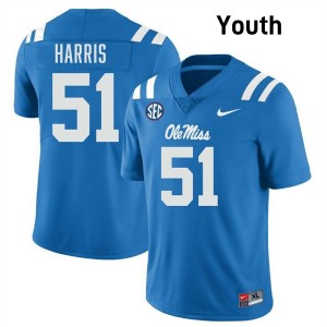 Zxavian Harris Mississippi #51 Replica Youth College Football Jerseys - Powder Blue