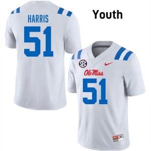 Zxavian Harris Ole Miss College Football #51 Game Youth Jerseys - White